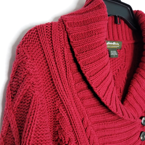 EDDIE BAUER Shawl Collar Chunky Cable Knit Sweater Women's SMALL - Picture 4 of 12